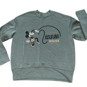 Disney Minnie Mouse Graphic sage agave green pullover sweatshirt L